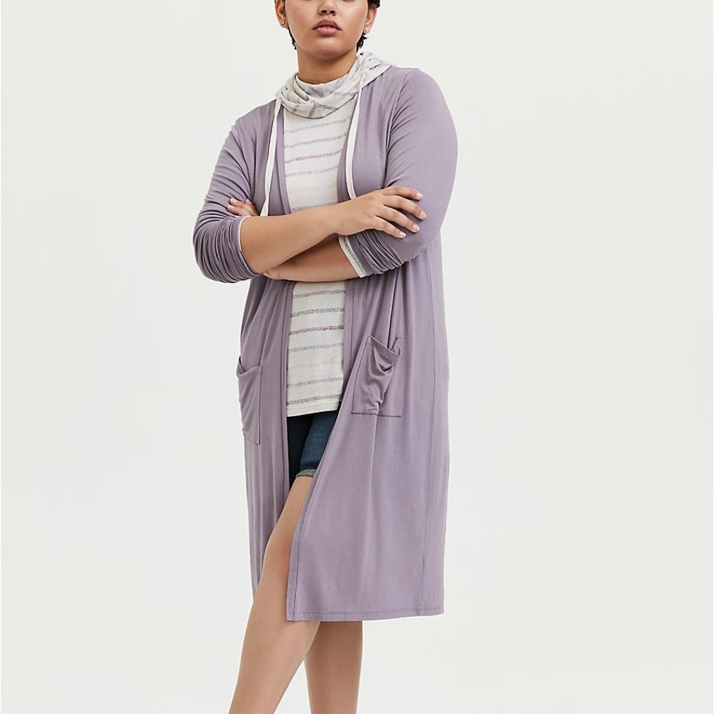 torrid Dusty Lavender Long Open-Front Cardigan